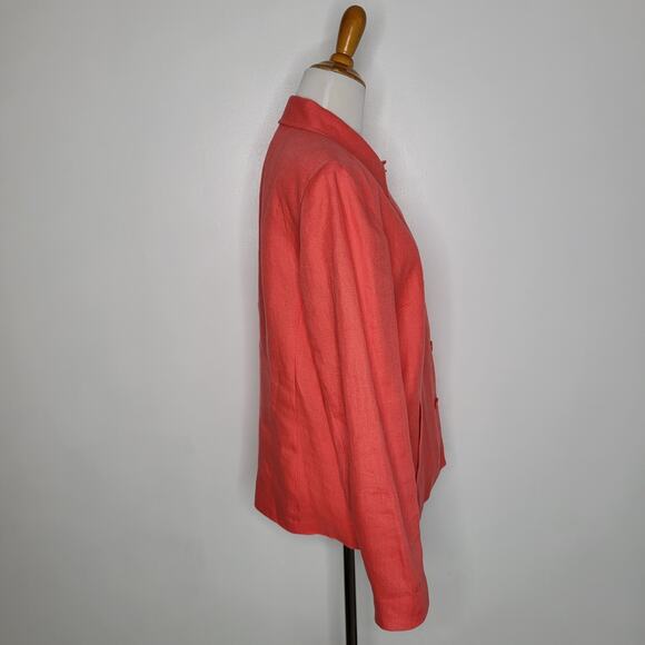 Talbots Irish Linen Blazer Coral Spring Easter Button Front Women 10 - Picture 2 of 11